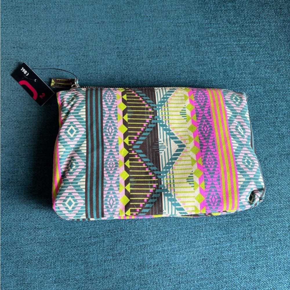 Multicolor Aztec Print Canvas Clutch or Cosemetic Bag - SR2 (Sondra Roberts)